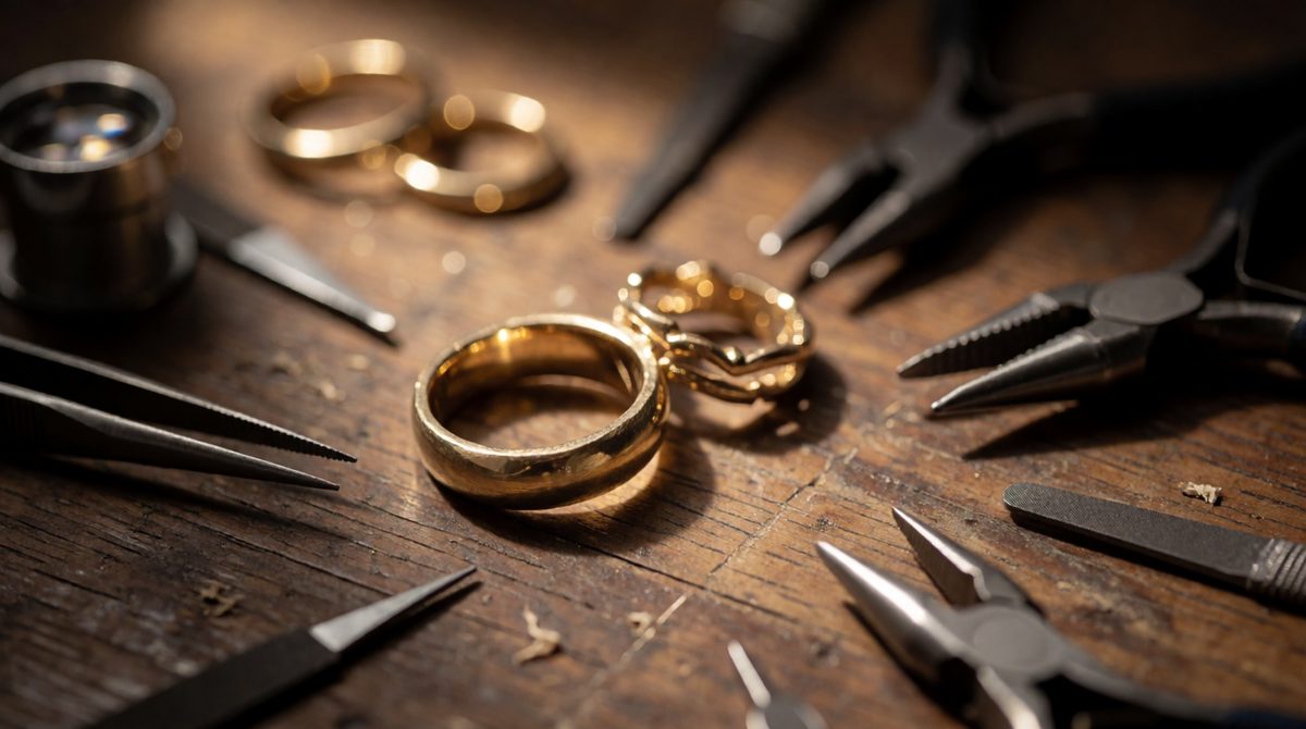 Pure 24 carat gold is too soft, so rings like these are alloyed with silver, copper and zinc - 18 carat is 75% gold