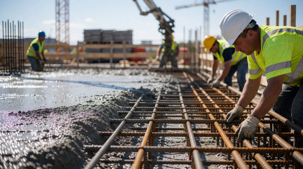 Concrete is a composite: cement binds the gravel, and the steel rebar here adds even more strength