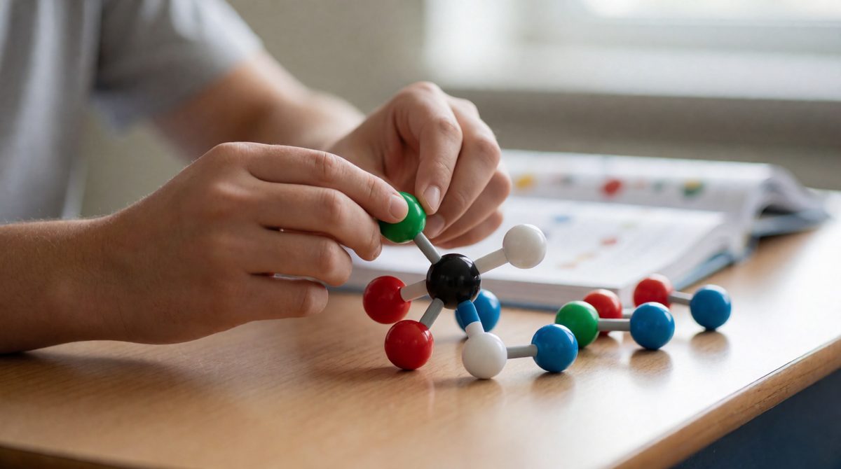 A ball-and-stick model makes tiny molecules big enough to hold - useful, but real atoms aren't coloured balls