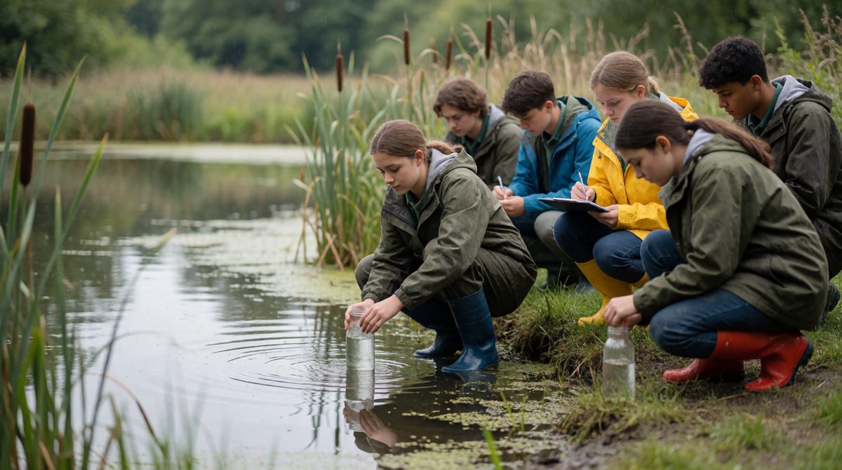Sampling a pond from several spots gives a representative sample, not just one cup from the edge