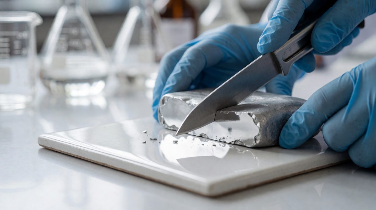 Freshly cut sodium is shiny for seconds, then tarnishes as it reacts with oxygen - that's why it's stored under oil