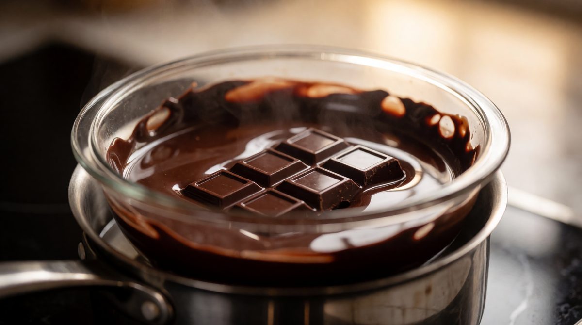 This chocolate is melting at its melting point - the same temperature at which it would freeze again
