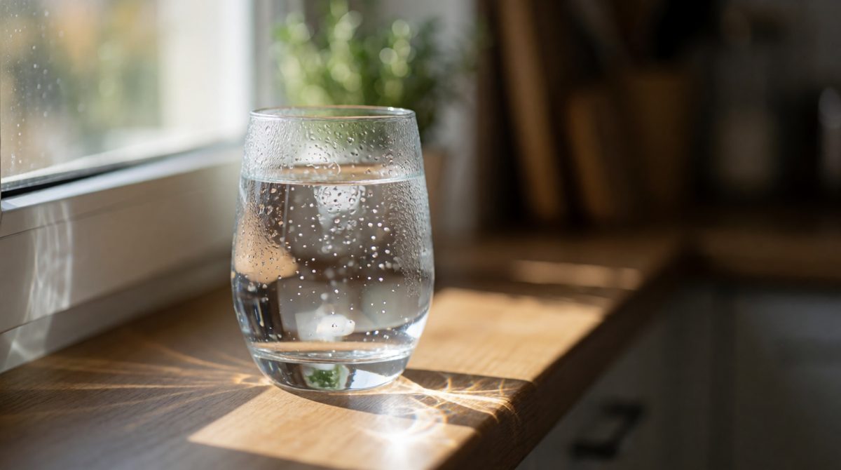 Every sip of this water is packed with H₂O molecules: two hydrogen atoms bonded to one oxygen atom