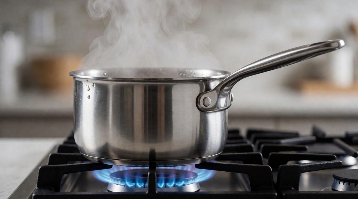 The pan heats up fast because delocalised electrons carry thermal energy quickly through the metal