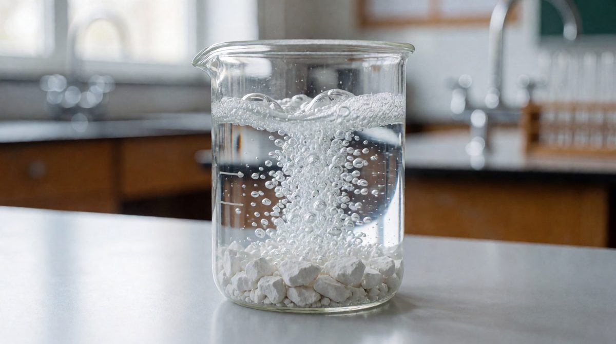 Limestone chips fizzing in acid: weigh what reacts and what forms, convert to moles, and the balancing numbers pop out