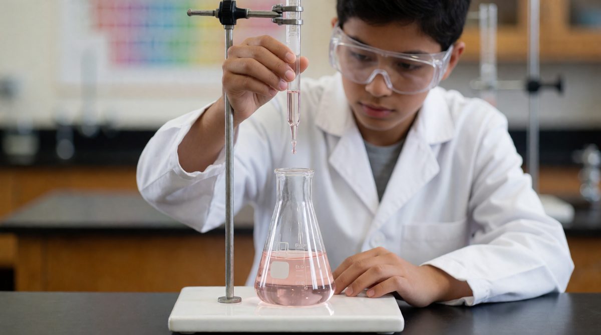 The pink just vanished: that's the end point, and with the burette volume you can calculate the unknown concentration