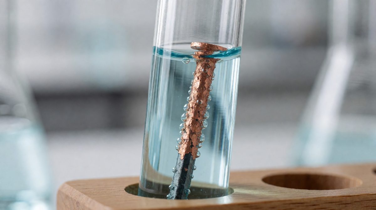 The iron nail gets a coppery coat because iron is more reactive than copper and pushes it out of the solution