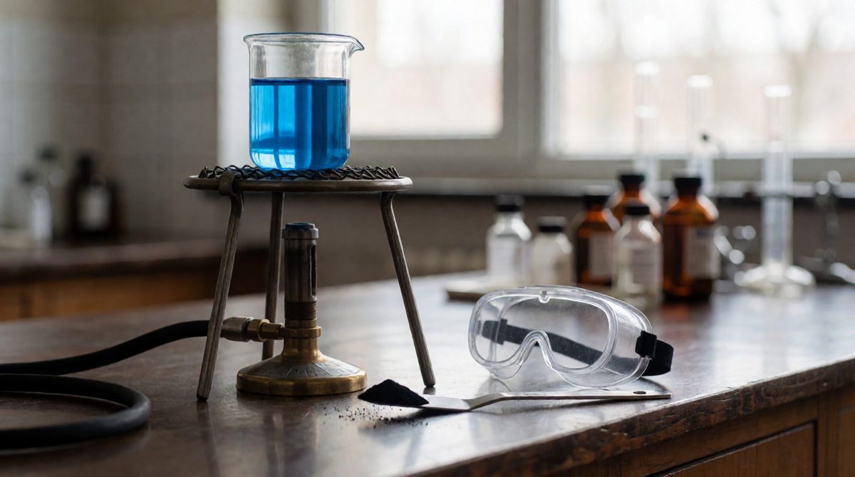 Copper(II) oxide + sulfuric acid → copper(II) sulfate + water, and that bright blue is the new salt