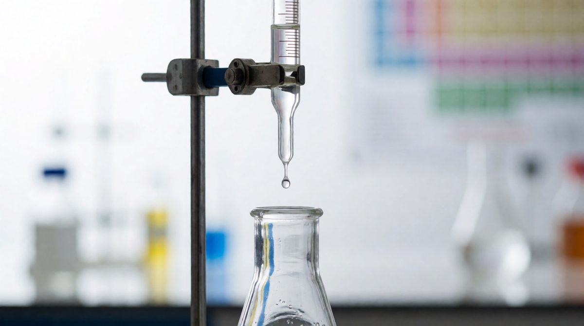 The burette lets you add acid drop by drop and read the volume to the nearest 0.05 cm³