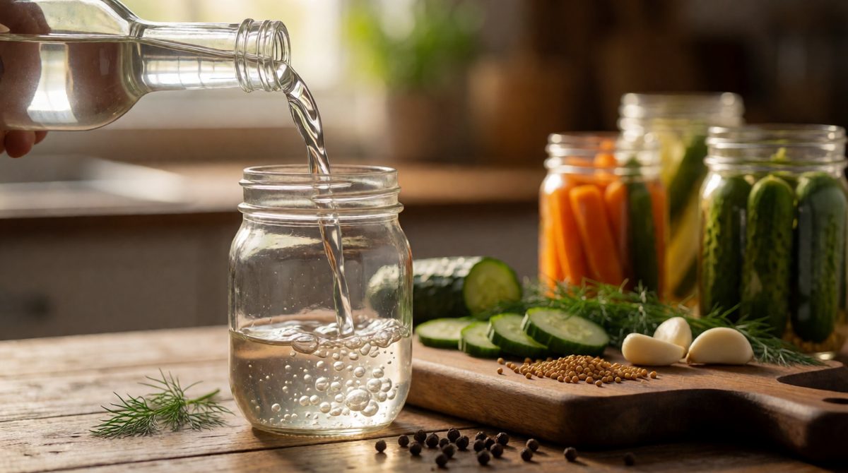 Vinegar's ethanoic acid is a weak acid - only a small fraction of its molecules ionise in water