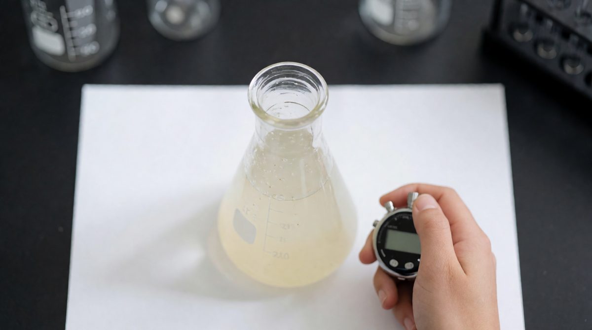 As yellow sulfur forms the mixture turns cloudy - stop the clock when you can't see the cross any more
