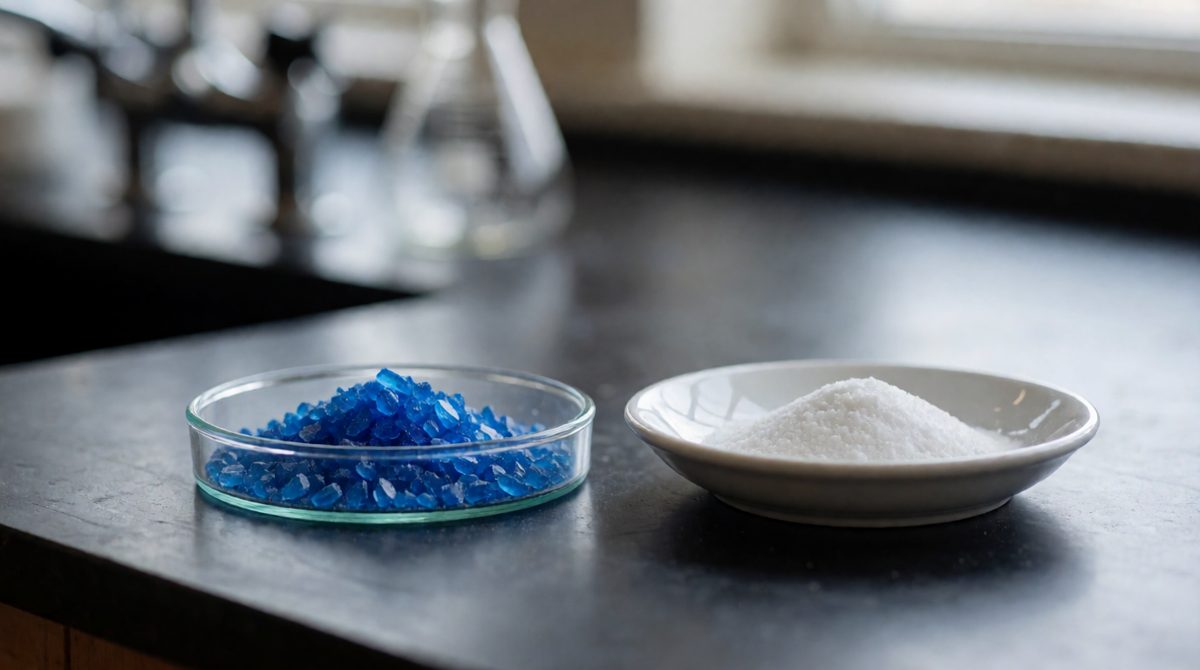 Drip water on white anhydrous copper sulfate and it turns blue again - the reverse reaction gives out heat