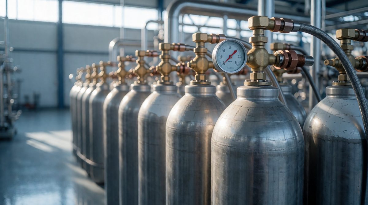 These sealed gas cylinders are under serious pressure - raise the pressure on a gas equilibrium and it shifts to the side with fewer molecules