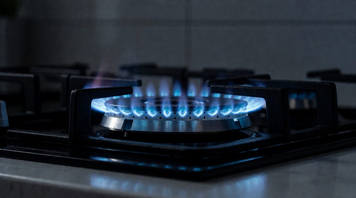 The blue flame on this hob is methane, CH₄ - the smallest alkane, fitting the pattern CₙH₂ₙ₊₂