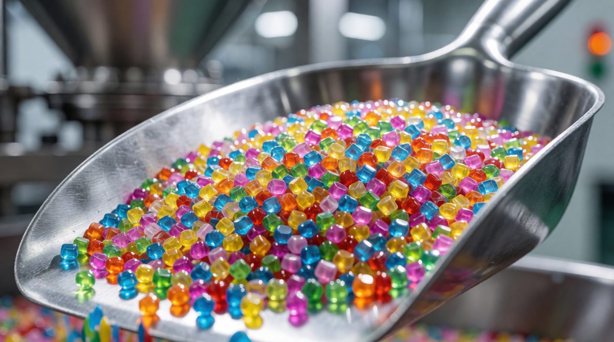 Plastic pellets like these are made by opening up C=C bonds so monomers link into long polymer chains