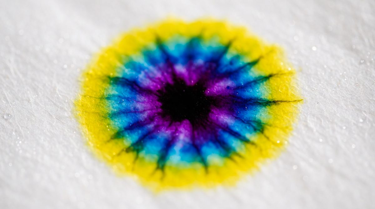 Black ink splitting into colours on wet paper? That's chromatography separating the dyes in the mixture