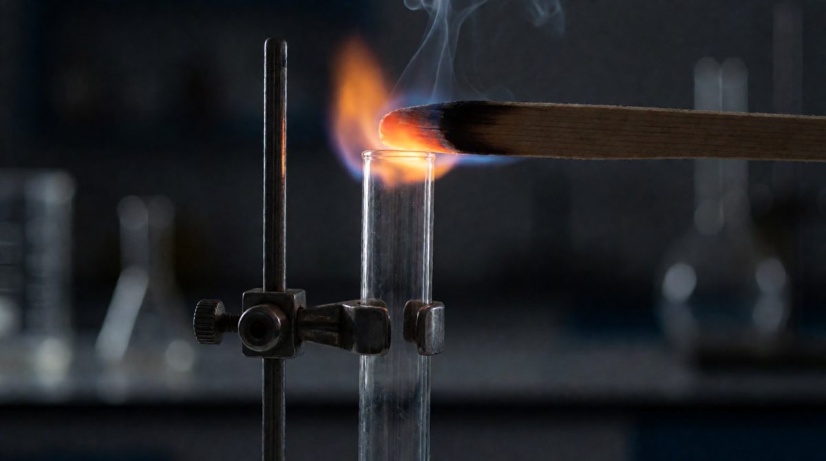 Pop! A burning splint at the mouth of the tube means hydrogen is there