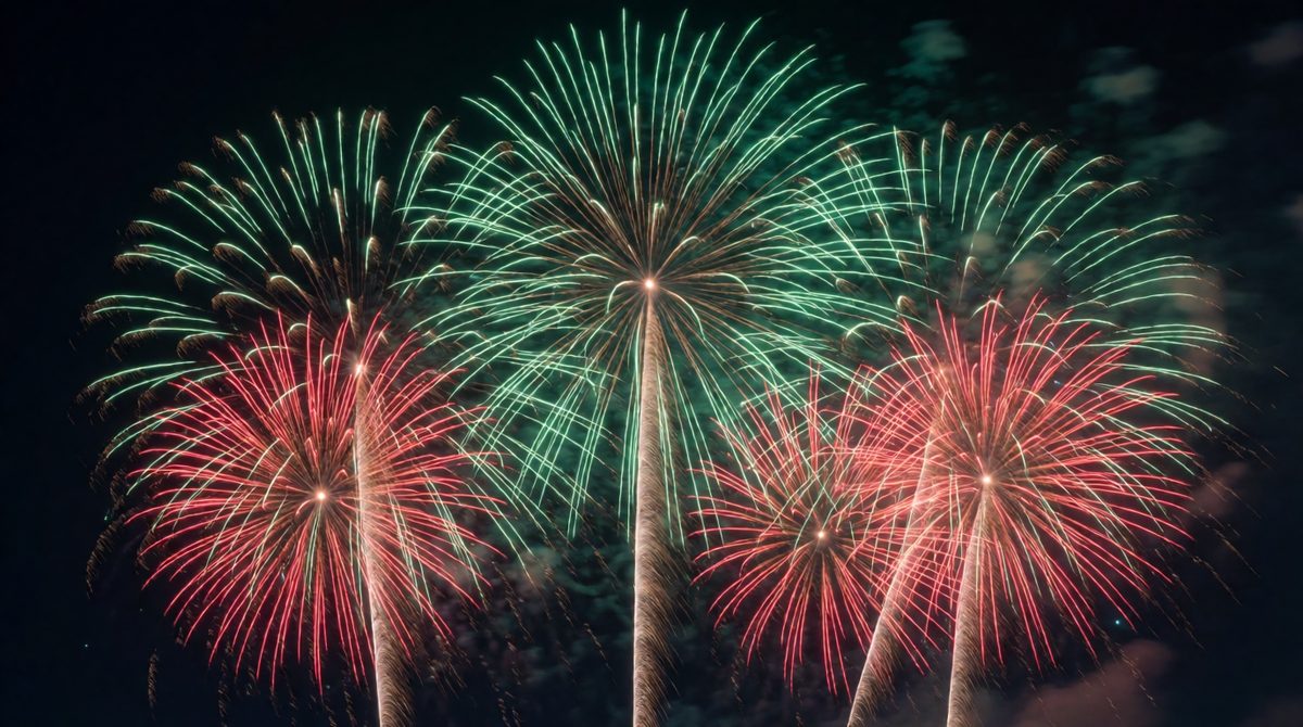 Fireworks get their colours the same way flame tests do - copper compounds glow green and lithium burns crimson