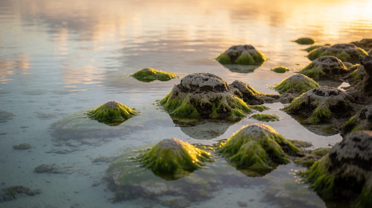 Those green mats are cyanobacteria-style microbes, and their ancestors pumped out the first oxygen about 2.7 billion years ago