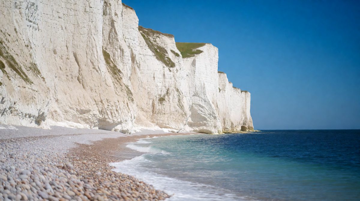 These white cliffs are made of old sea-creature shells, carbon locked away as limestone over millions of years