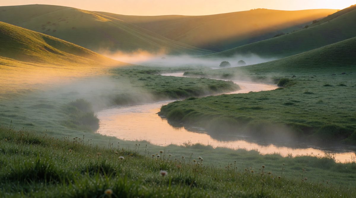 Morning mist and a warm green Earth: greenhouse gases like carbon dioxide and methane keep our planet warm enough for life