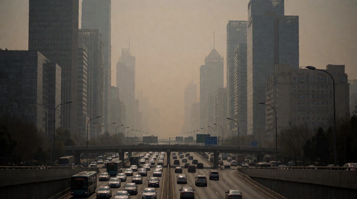 A hazy city skyline: nitrogen oxides and particulates in smog can cause breathing problems and global dimming