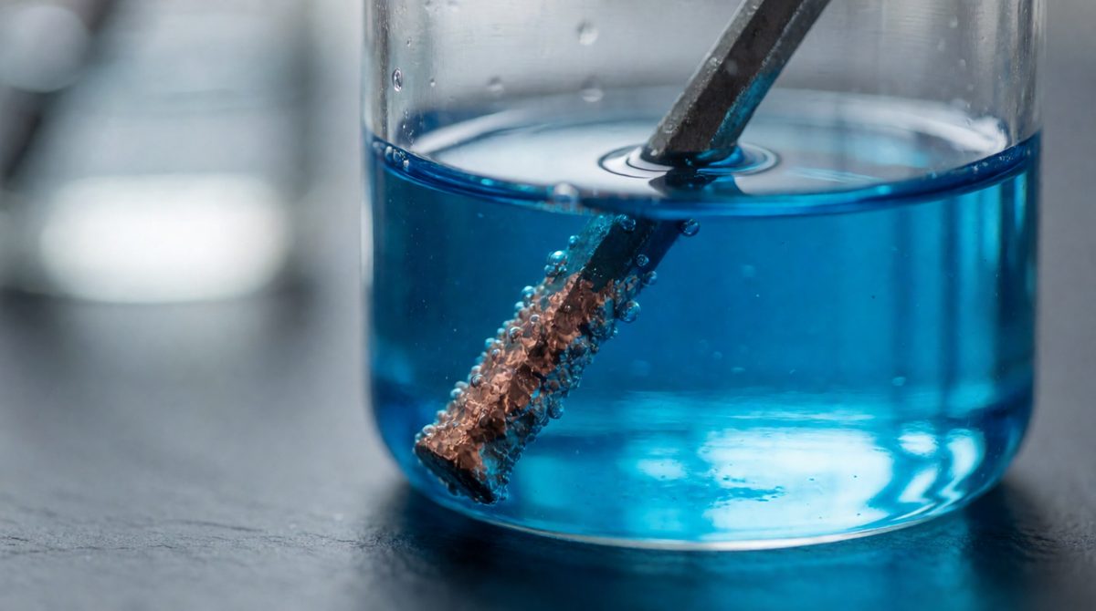 Scrap iron is more reactive than copper, so it pushes copper out of solution in a displacement reaction