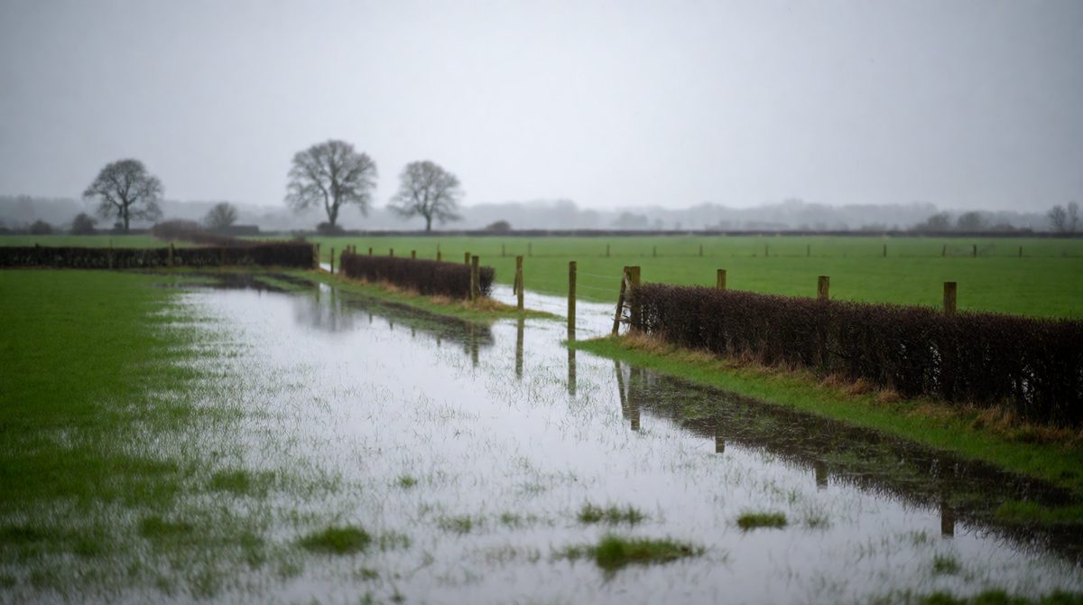 Flat, low-lying land like the Somerset Levels flooded for weeks in early 2014