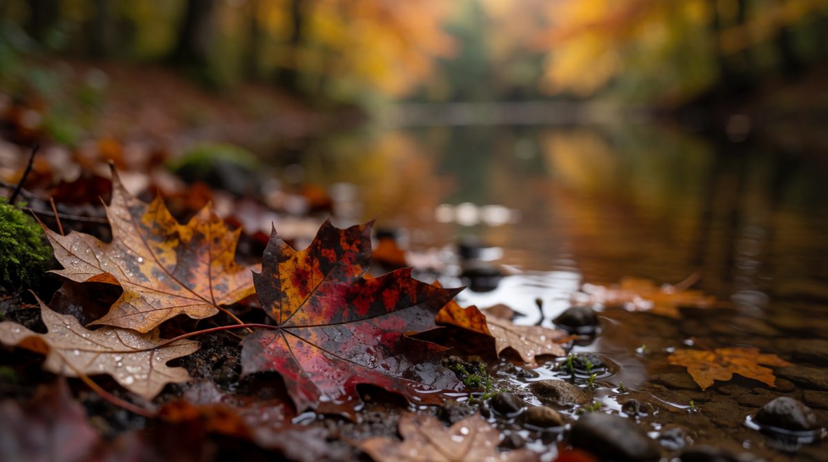 Decomposers break down dead leaves and return nutrients to the soil and water