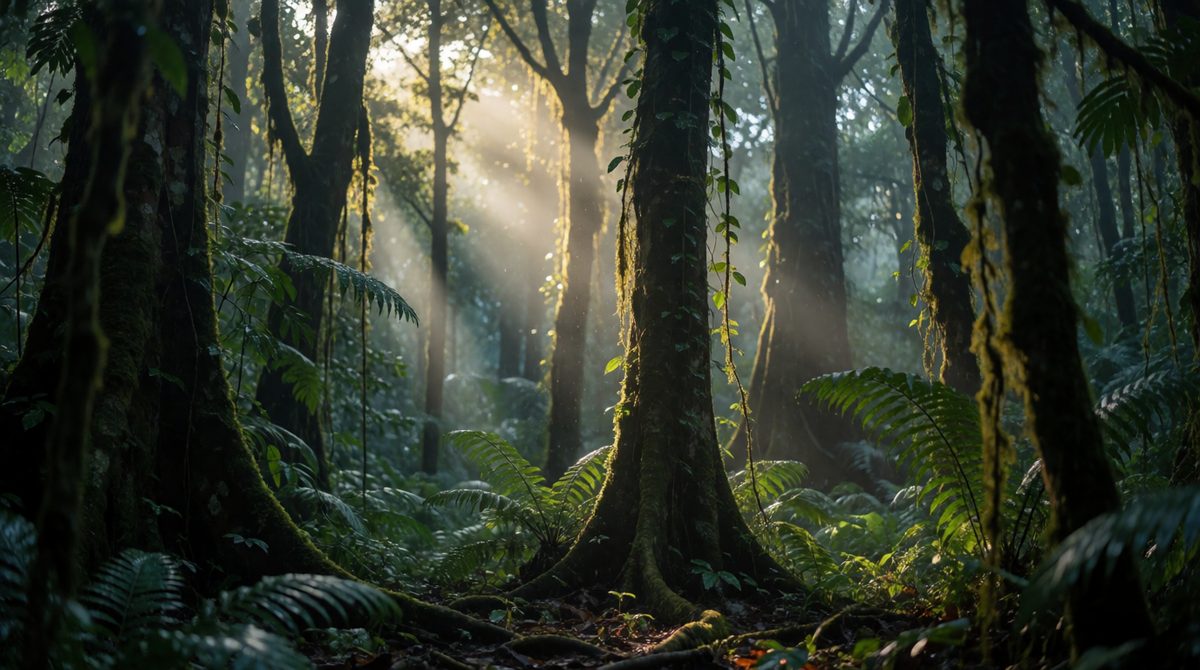 Rainforests are hot and wet all year, with tall trees forming layers