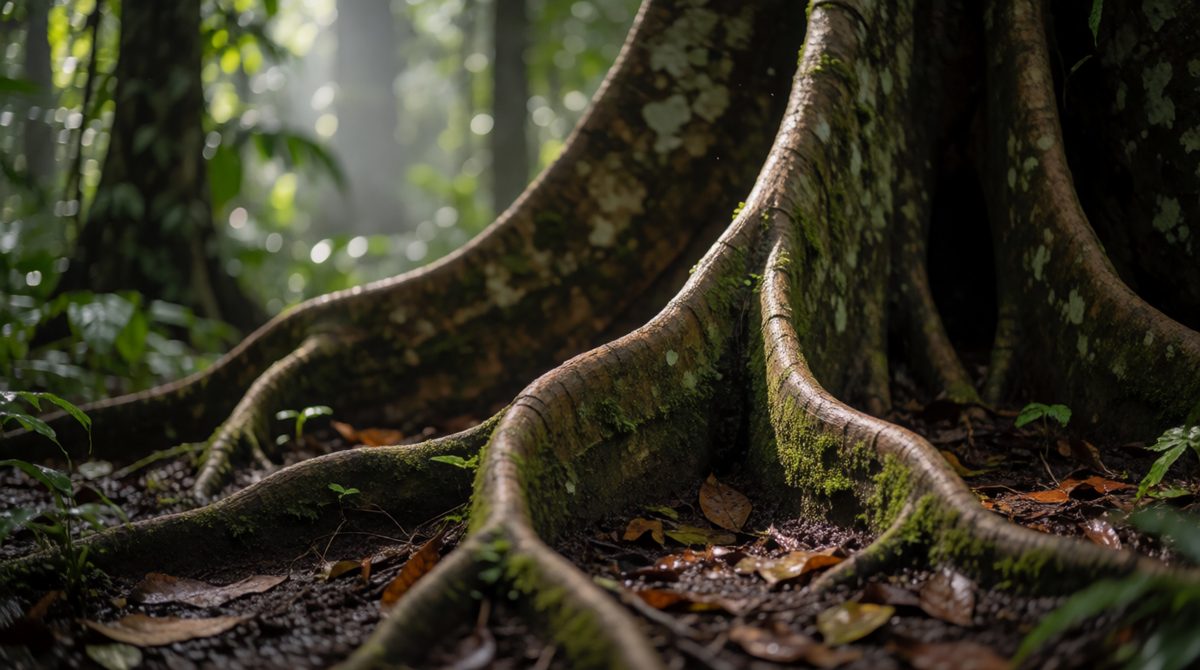 Buttress roots help hold up tall rainforest trees