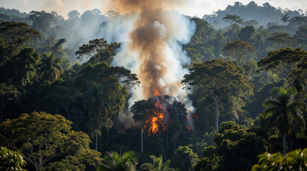 Burning forest releases carbon dioxide, adding to climate change
