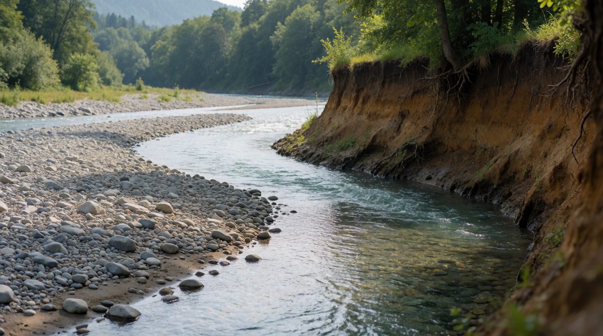 Lateral erosion widens the valley as the river cuts into its banks