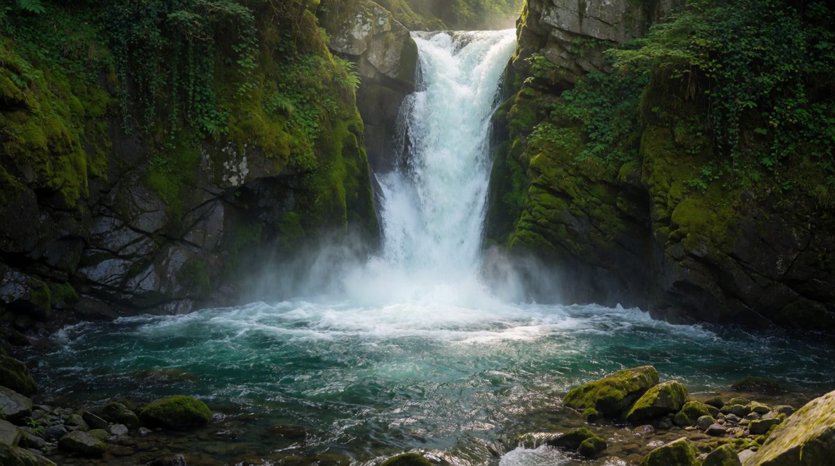 Waterfalls form where a band of hard rock lies over softer rock