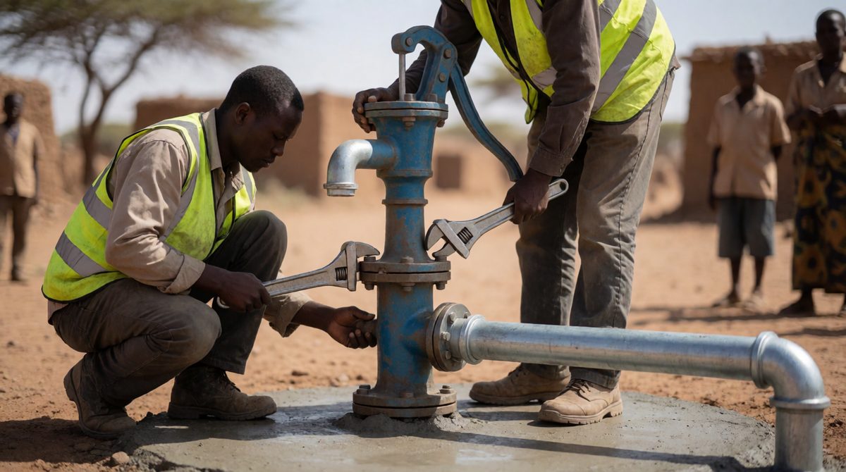 Aid projects like clean water pumps help reduce the development gap