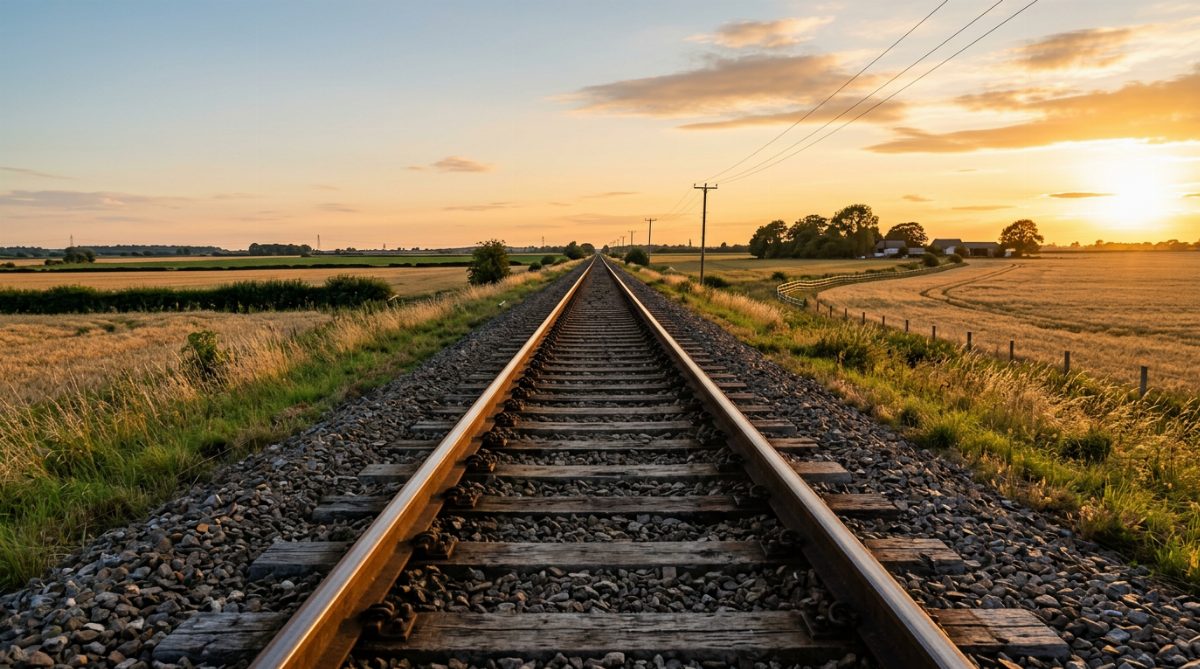 Railway tracks seem to meet in the distance - linear perspective
