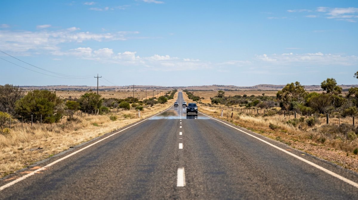 A road mirage - the brain is tricked into seeing water