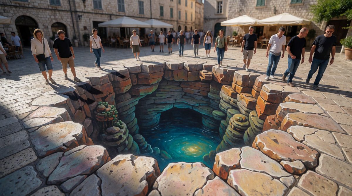 Pavement art that tricks the brain into seeing depth that isn't there