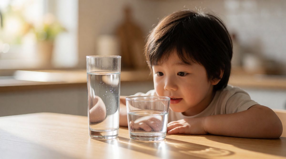 The amount of water stays the same in a different glass - conservation