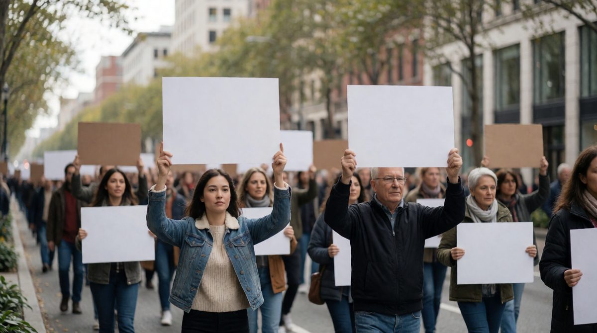 A peaceful protest march - conflict theory sees society shaped by groups competing for power and resources