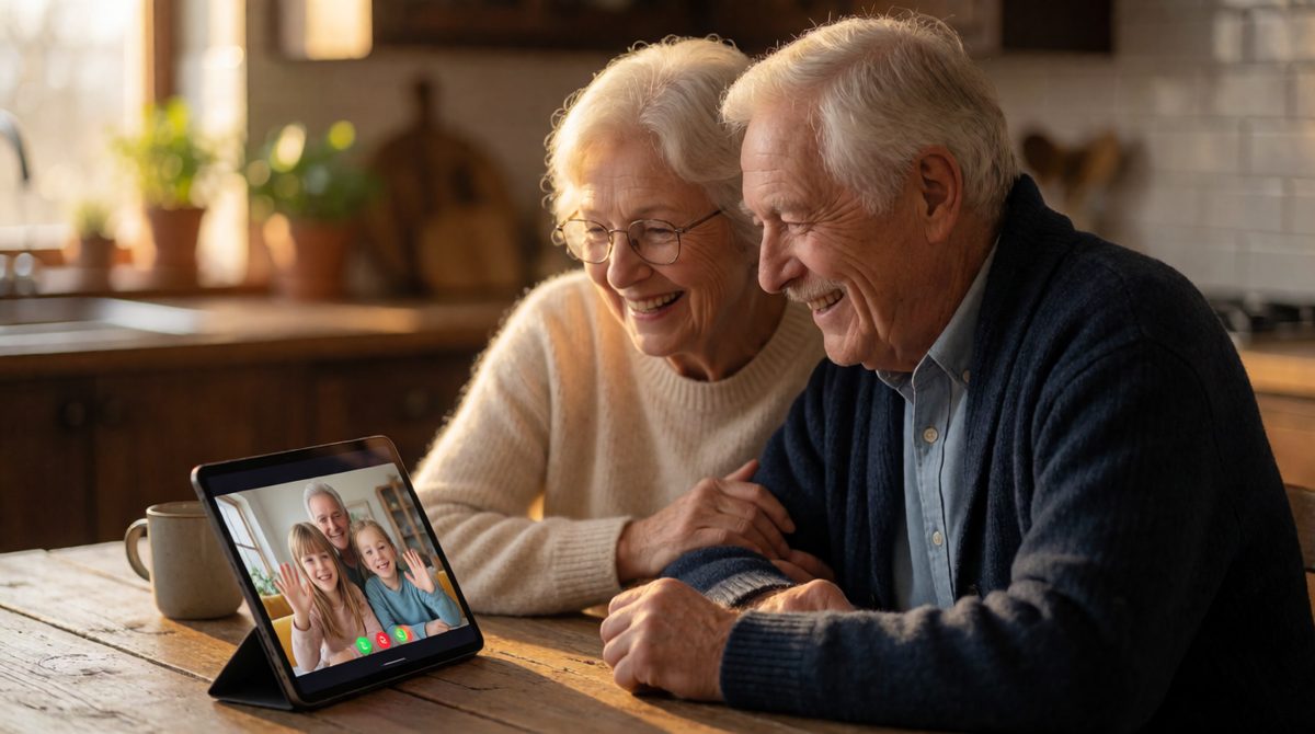 Grandparents and grandchildren on a video call: technology helps, but geographical mobility is a big reason modern families see their wider kin less
