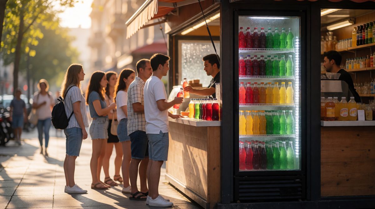 A lower price on this kiosk's drinks means an extension of demand: a move along the curve