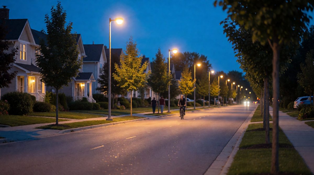 Street lights are a classic public good: non-excludable and non-rival, so one walker's light doesn't dim anyone else's