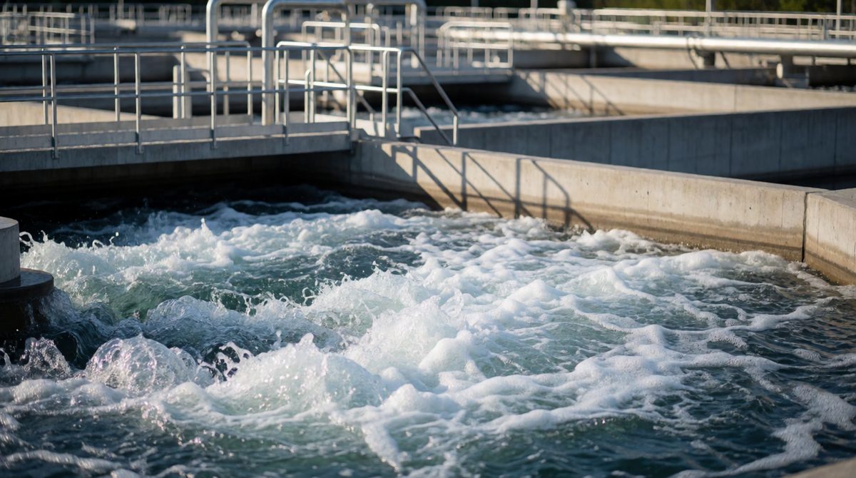 Bacteria break down waste in aeration tanks