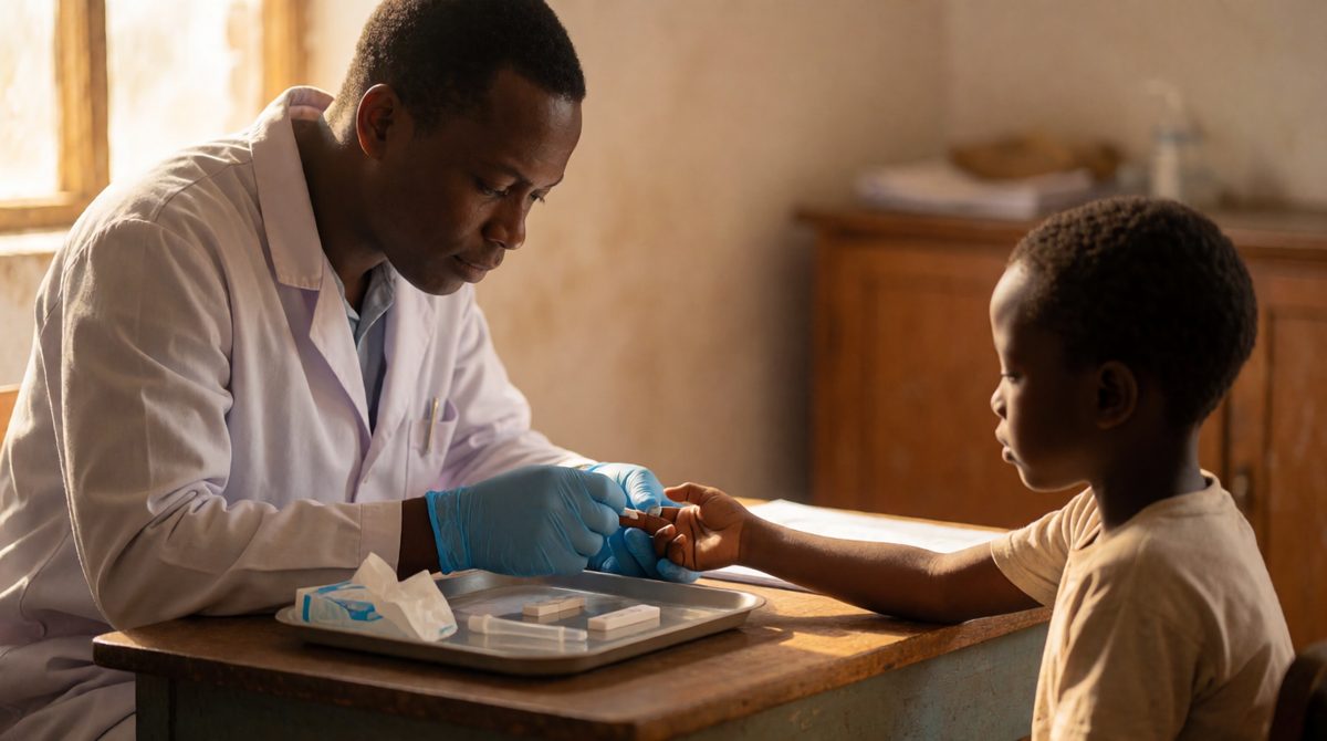 Malaria causes high fever and chills, and a quick blood test helps doctors spot the parasite early