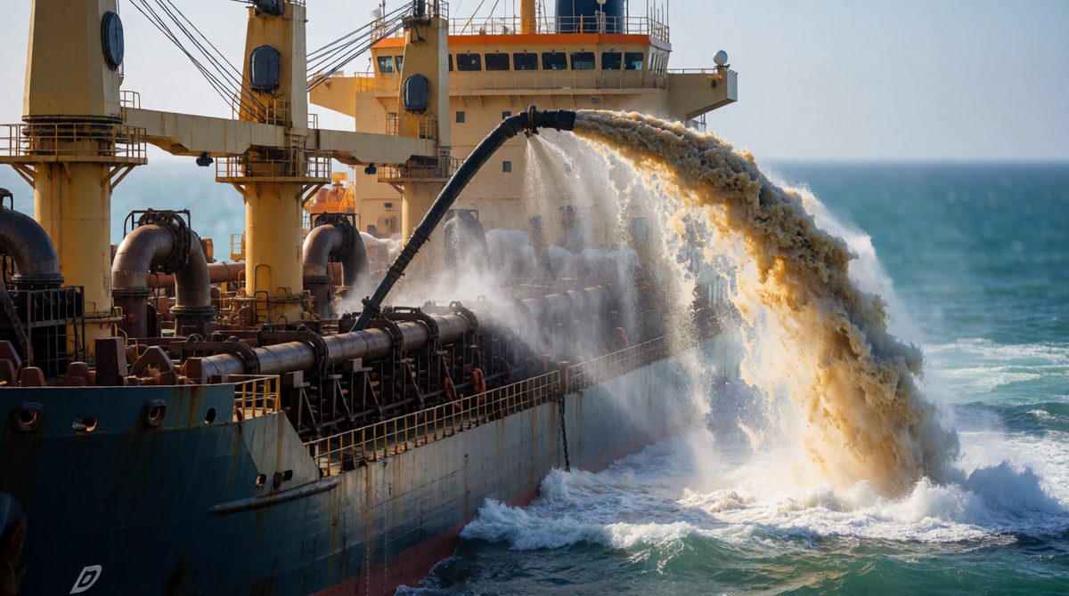 Sand for building is dredged from the sea