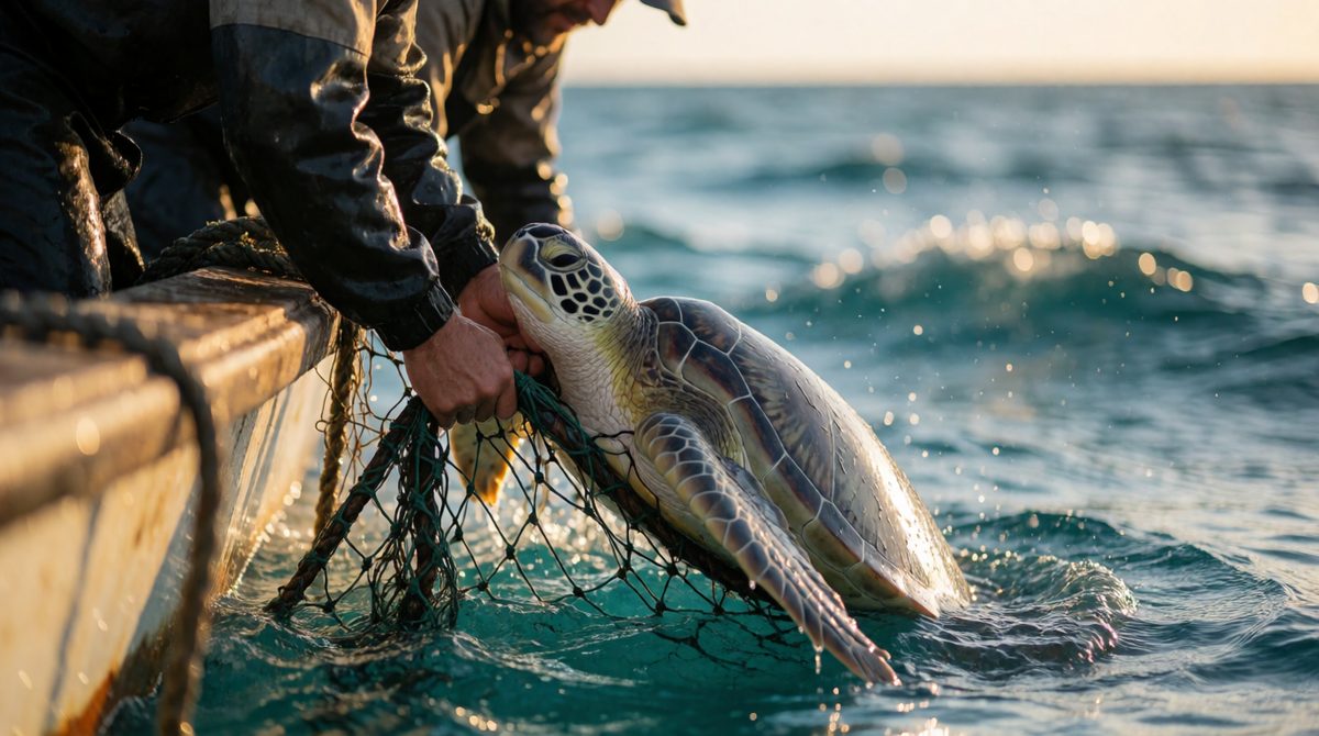 Bycatch - unwanted animals caught in fishing nets