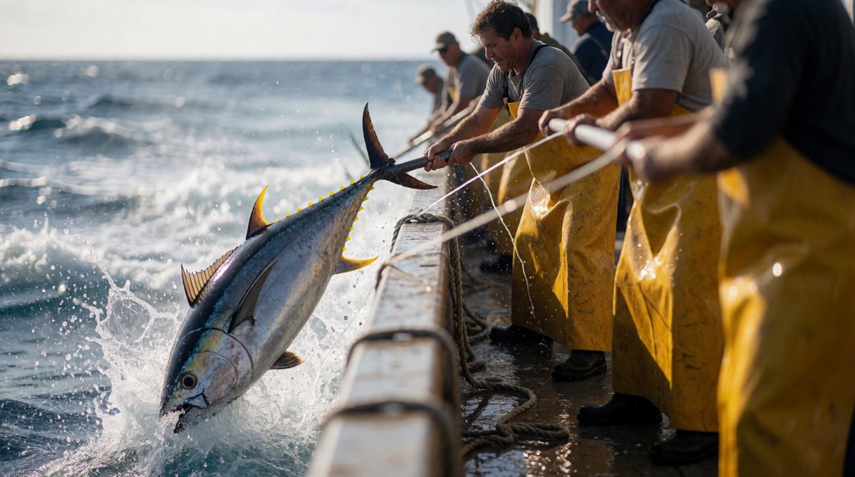 Pole-and-line fishing targets one species at a time