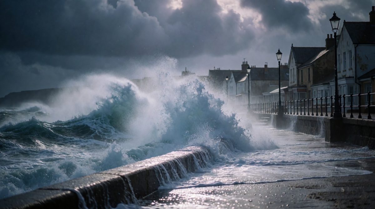 Storm surges push the sea up and over the coast - low-lying seafronts take the force of the water