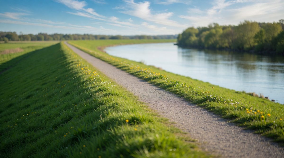 Embankments hold back rivers in flood